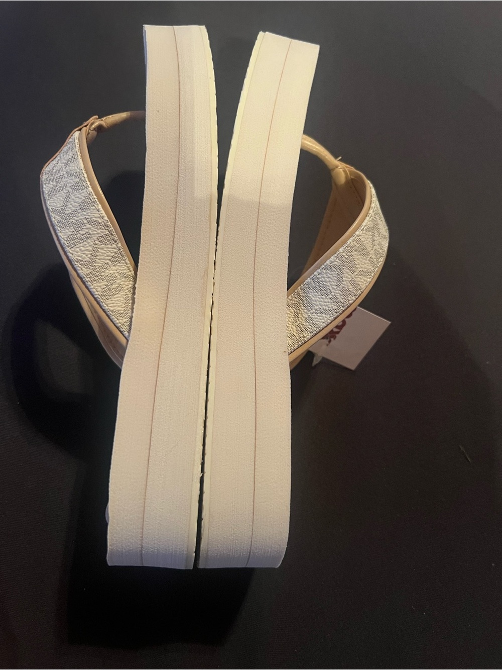 Michael Kors cream & tan, women’s 6 sandals, darling MK emblems. New with tags. - Picture 6 of 11